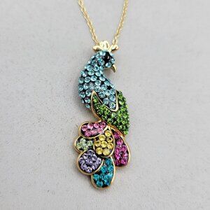 JCM Sterling Silver Swarovski Crystals Pave Peacock Necklace 17 Inch